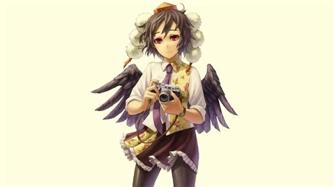 Brunettes Video Games Touhou Wings Tie Skirts Cameras Pantyhose
