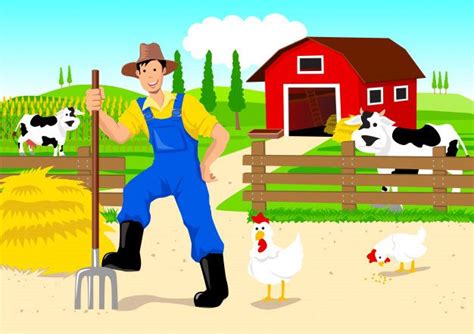 Ilustración de dibujos animados de un granjero Vector Premium Farm