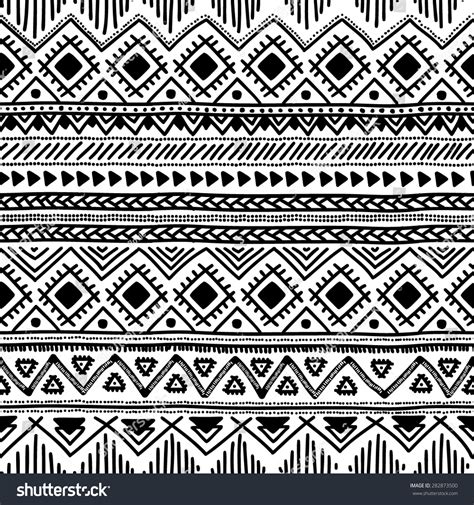 Seamless Ethnic Pattern Black And White Vector Illustration