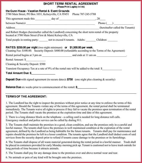 Short Term Rental Agreement Samples Forms Writing Tips