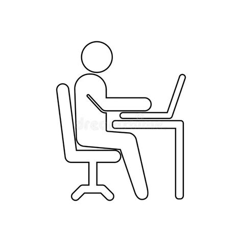 Office Worker Icon Working Place At The Table With A Laptop Stock