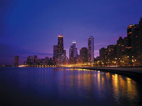 Chicago Skyline At Night Hd Wallpaper Background Images