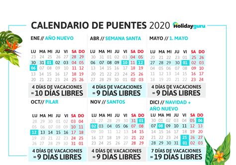 Calendario De Puentes De 2020 ¡este Año Toca Viajar Holidaygurues