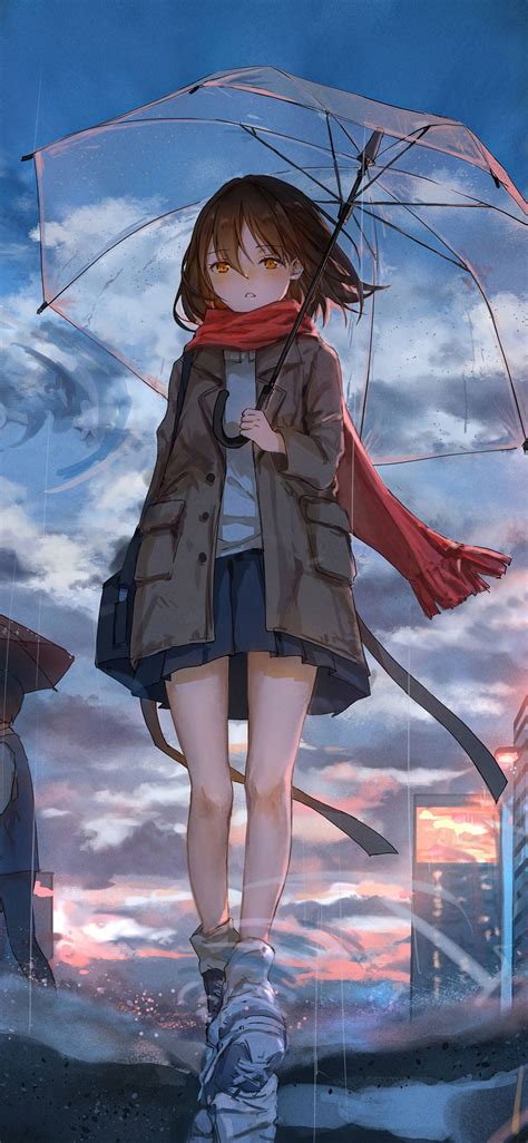 Download 4k Anime Iphone Girl With Red Scarf Wallpaper