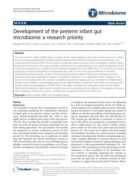 Pdf Development Of The Preterm Infant Gut Microbiome A Research Priority