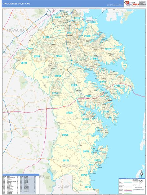 Anne Arundel County Md Zip Code Wall Map Basic Style By Marketmaps