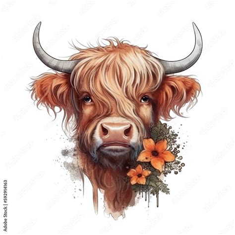 Floral Highland Cow Clip Art Highland Cow Face Clip Art Highland Cow With Flowers Ilustración
