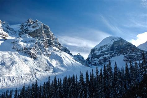 Canadian Rockies In Winter Fresh Snow In Mountains Stock Photo