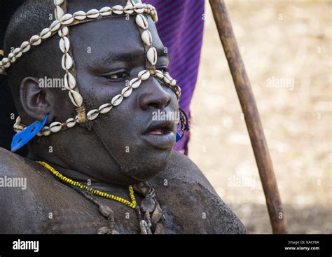Bodi Tribe Man Celebrating Kael Ceremony Gurra Hana Mursi Omo Valley Ethiopia Stock Photo