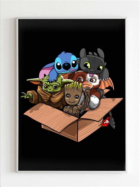 Cute Kawaii Yoda Groot Stitch Toothless Mogwai Poster Stitch And