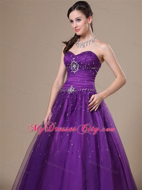 Purple A Line Beading Sweetheart Prom Dress Floor Length
