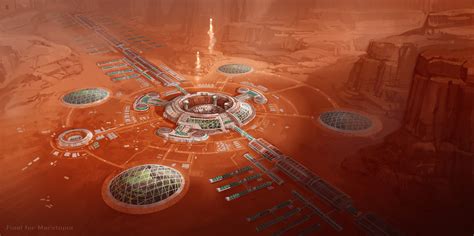 Mars Colony With Domed Gardens And Spaceport By Duncan Li Human Mars