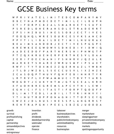 Gcse Business Key Terms Word Search Wordmint