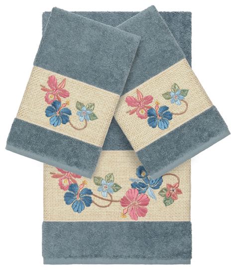 Caroline 3 Piece Embellished Towel Set Tropical Bath Towels By