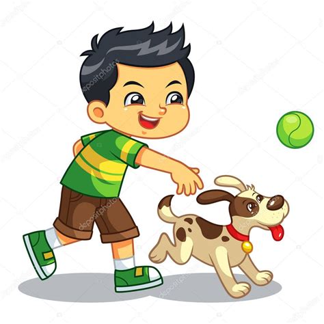 Niño Jugando Con Perro Del Animal Doméstico — Vector De Stock