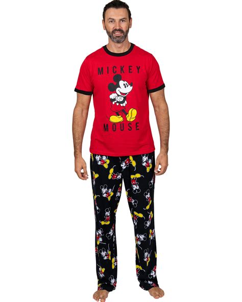Disney Classic Mens Mickey Mouse Pajama Tee And Lounge Pant Set Red