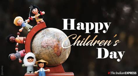A Happy Childrens Day Card With Toy Figurines On Top Of A Globe