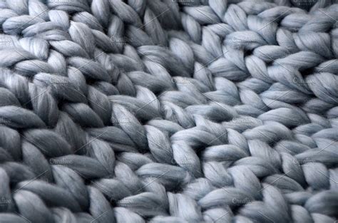 Close Up Of Knitted Blanket Merino Wool Background High Quality