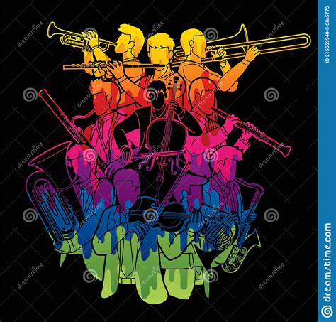 Group Of Musician Orchestra Instrument Cartoon Graphic Vector Stock