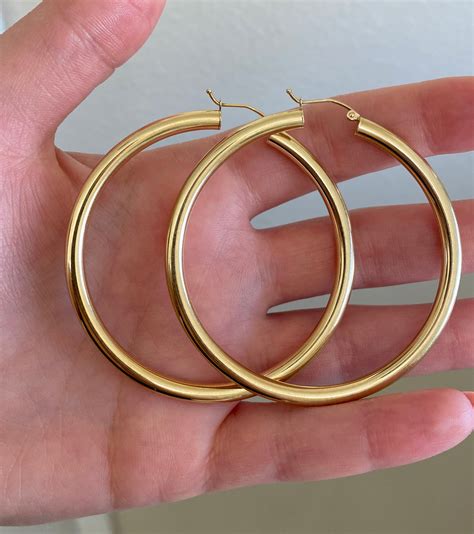 14k Solid Yellow Gold Hoop Earring 25 Inch Gold Hoop Etsy