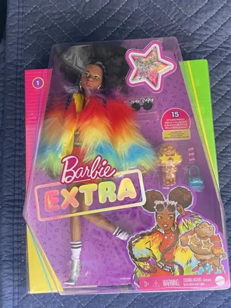 Barbie Extra Shine Bright Doll Furry Rainbow Coat Pet Poodle 1999