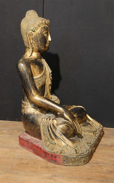 Antique Carved Tibetan Buddha Statue Wood Gilt Buddhism 1930