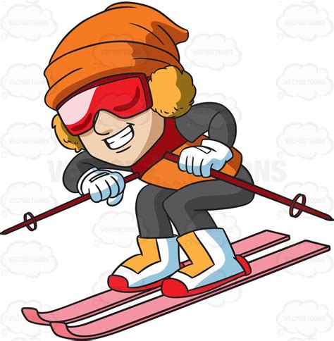 A Male Skier Speeding Down The Slope Skier Cartoon Clip Art Stock Art