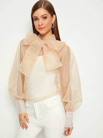 Free Returns Free Shipping On Orders 49 Bow Tie Neck Organza Blouse