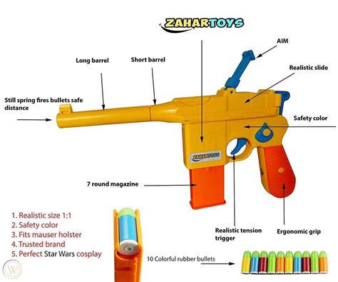 Toy Gun Blaster Mauser C96 Pistol With Set Of Soft Bulles Ww2 By Zahar