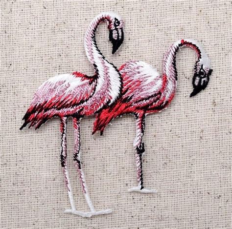 iron on embroidered applique patch pink flamingo flamingoes 692723b hand embroidery designs
