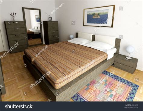 Hi Res Rendering Modern Wood Bedroom Stock Illustration 6818230