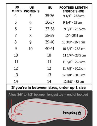 Sizing Chart | Men's and Women's - Heyday Footwear