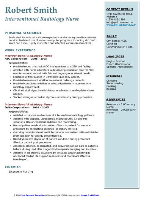 Interventional Radiology Nurse Resume Samples Qwikresume