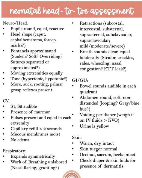 Nicu Neonatal Nursing Head To Toe Assessment Cheat Sheet Printable