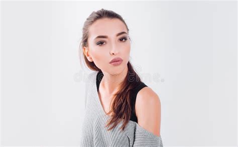 Girl With Perfect Face Skin Trendy Makeup Skincare Confident Fashion Model Woman Makeup