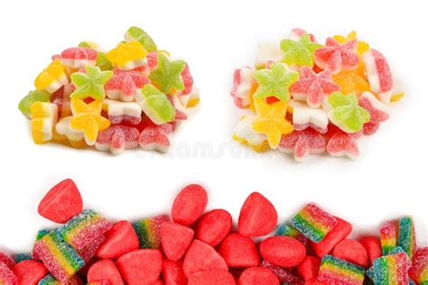 Juicy Colorful Jelly Sweets Isolated On White Gummy Candies Stock