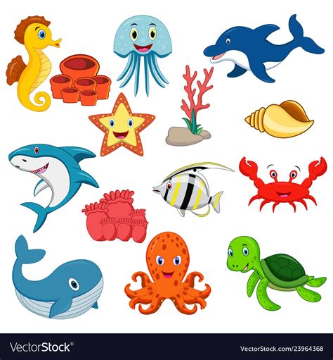 Sea Animals Cartoon Set Royalty Free Vector Image
