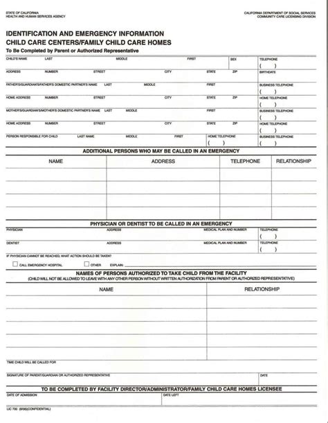 Free Printable Emergency Contact Form For Daycare Printable Templates