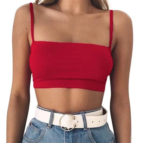 Women Sexy Solid Crop Top Red Summer Fashion Tank Top Bustier Bra Vest Crop Top Singlet New In