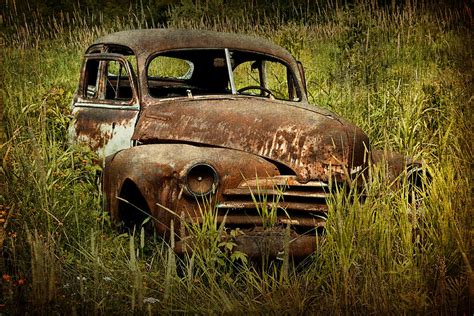 Abandoned Vintage Car Along The Roadside In Ontario Canada Photograph