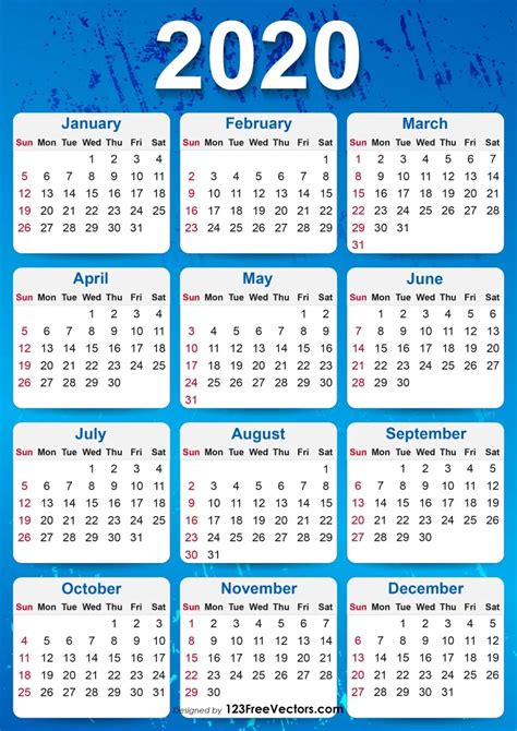 2020 Yearly Calendar Printable Yearly Calendar Template Calendar