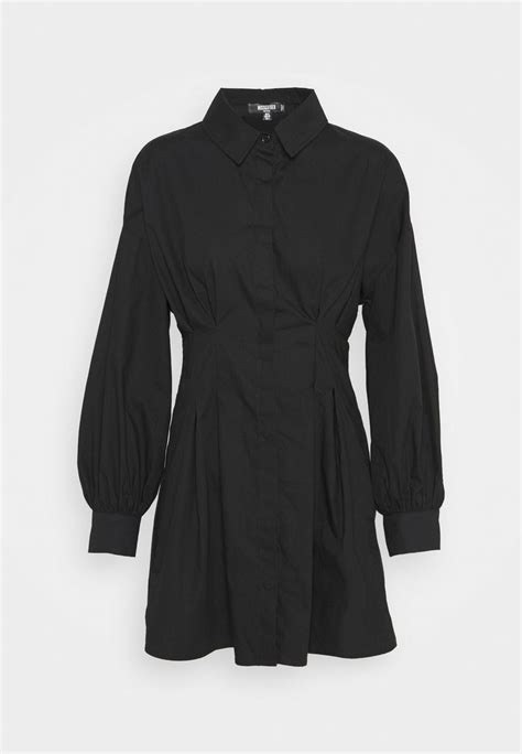Missguided Petite Pleated Waist Shirt Dress Shirt Dress Black