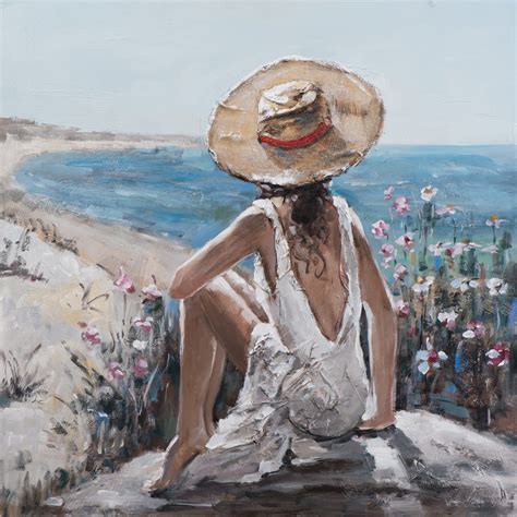 tableau femme regardant la mer 100x100 peinture acrylique tableaux toiles pier import