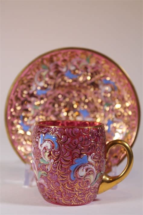 Antique Moser Glass Flowers Wine Cranberry Glass Art Deco Glass Floral Vase Crystal Vase