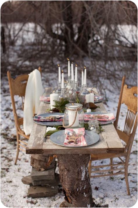 Rustic party supplies and décor at stumps often combine materials like burlap, wood, and hay with delicate and romantic materials like soft white fabrics, lace, and shimmering, twinkling lights. Kara's Party Ideas Rustic Winter Wonderland Outdoor Party