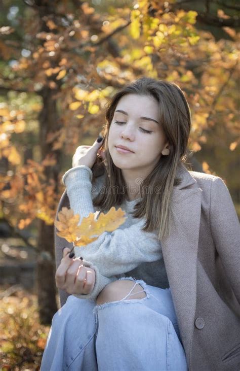 Young Teenager Girl In The Autumn Forest Stock Image Image Of