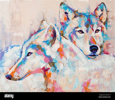 Wolf Portrait Painting In Multicolored Tones Conceptual Abstract