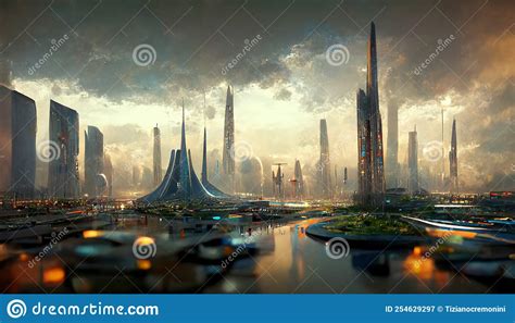 View Of The Space Base In The Futuristic City 3d Render And Digital