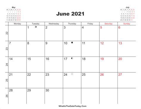 Printable Calendar June 2021 Whatisthedatetodaycom