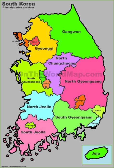 Physical map of south korea. Administrative map of South Korea